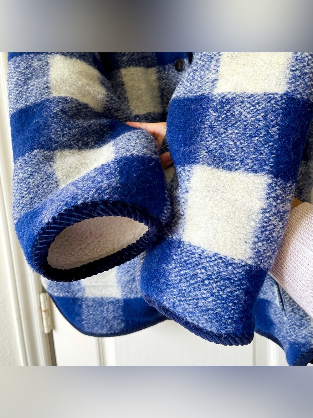 Sezane Farel Reversible Wool Jacket Blue Ecru Check US 12 NWT - Picture 3 of 11